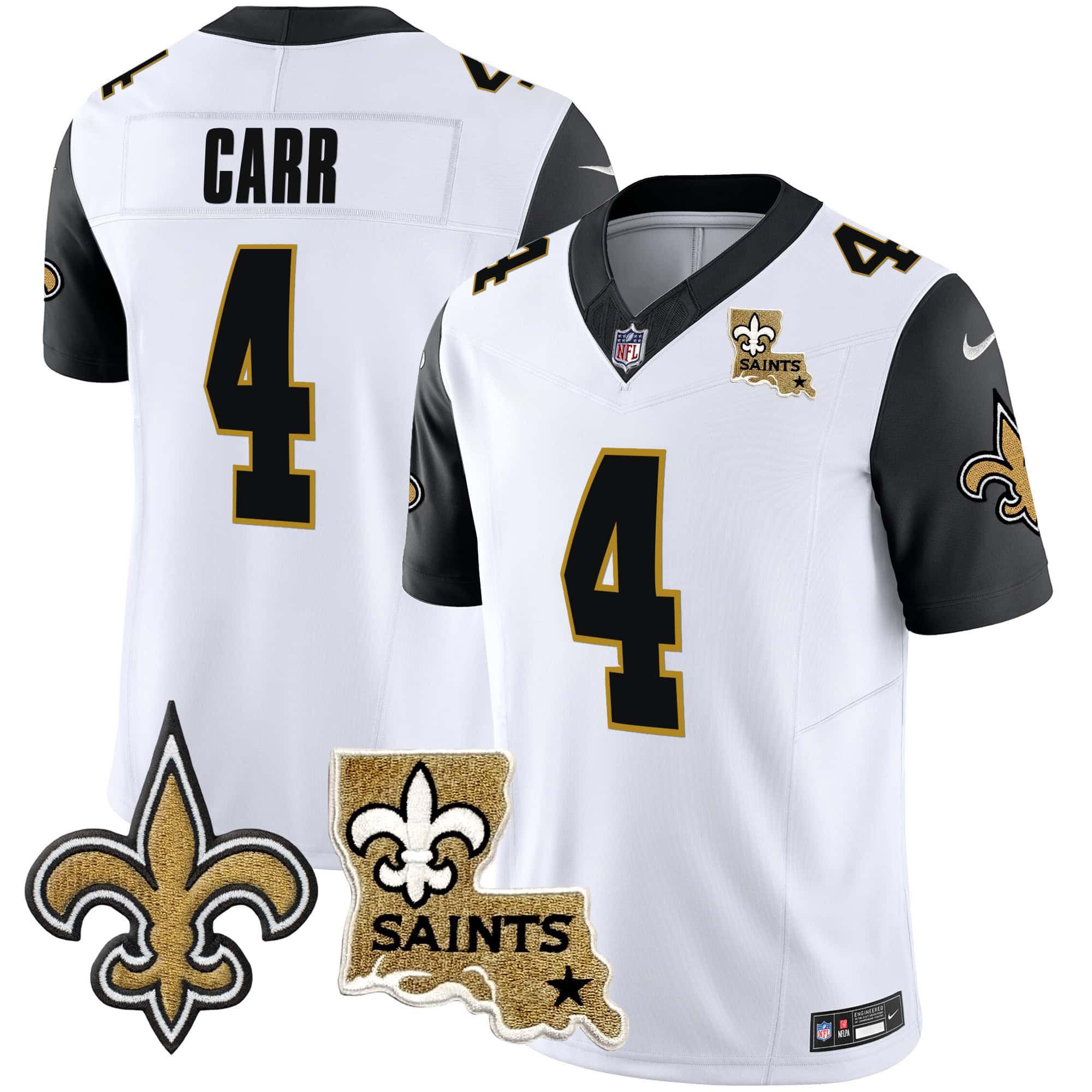 Men New Orleans Saints 4 Carr White 2024 Nike Vapor Limited NFL Jersey style 2